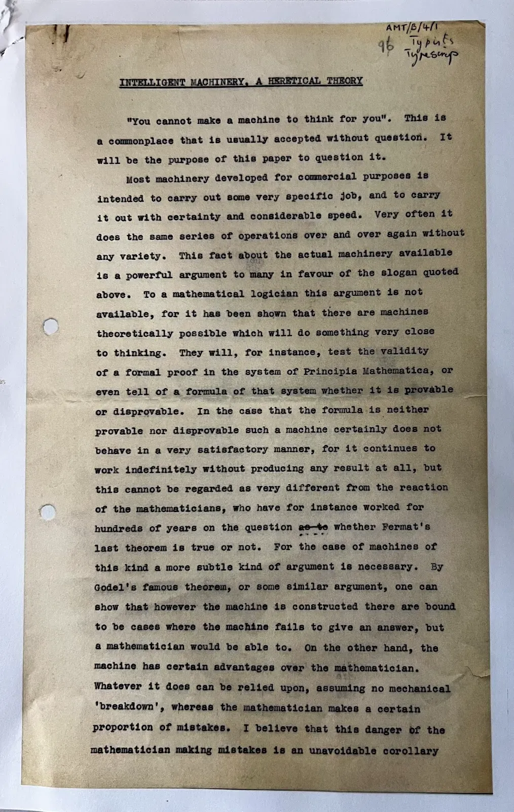 First page of Turing's 1951 lecture